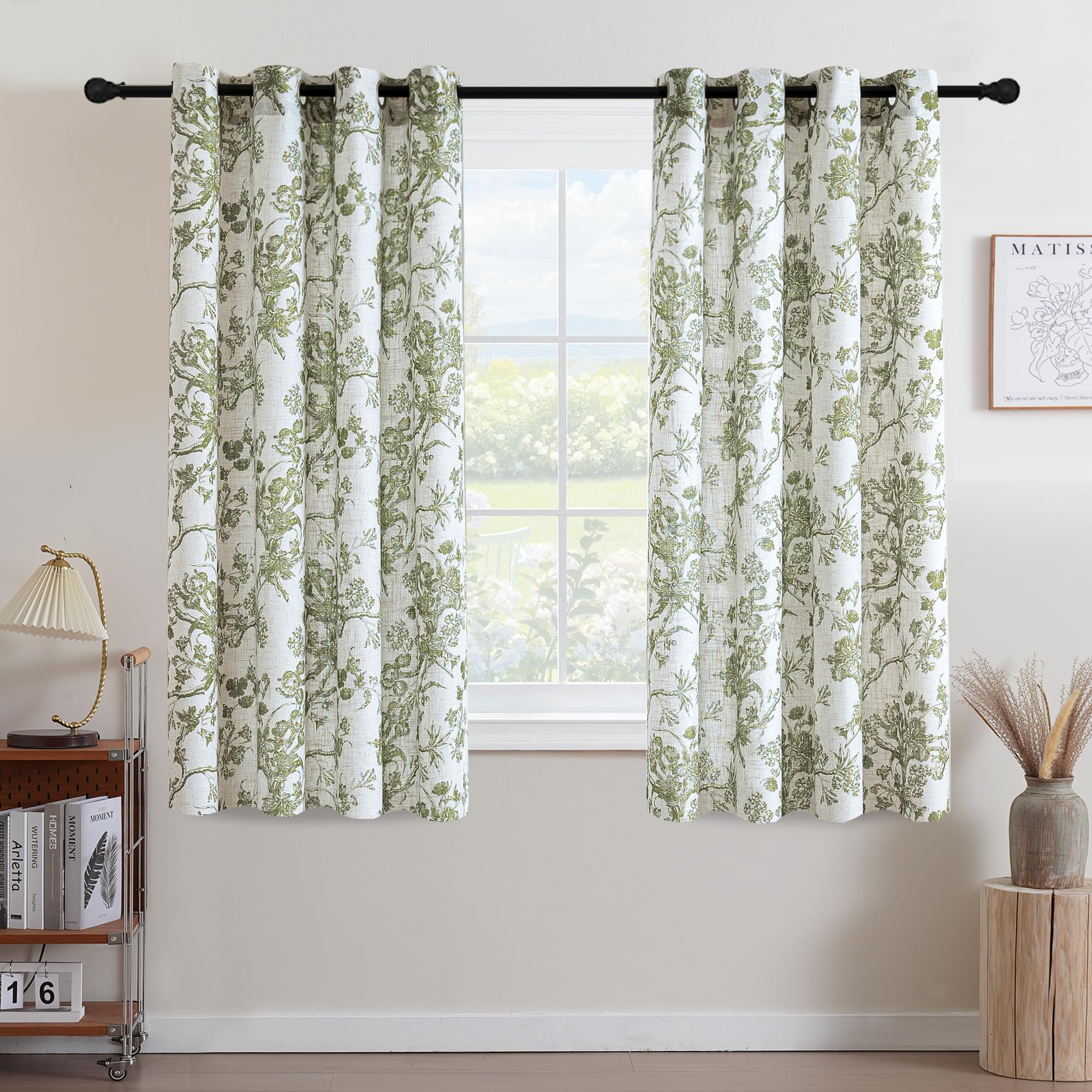Floral Linen Curtains - Blue Farmhouse Drapes -25 Floral Linen Curtains - Blue Farmhouse Drapes -25
