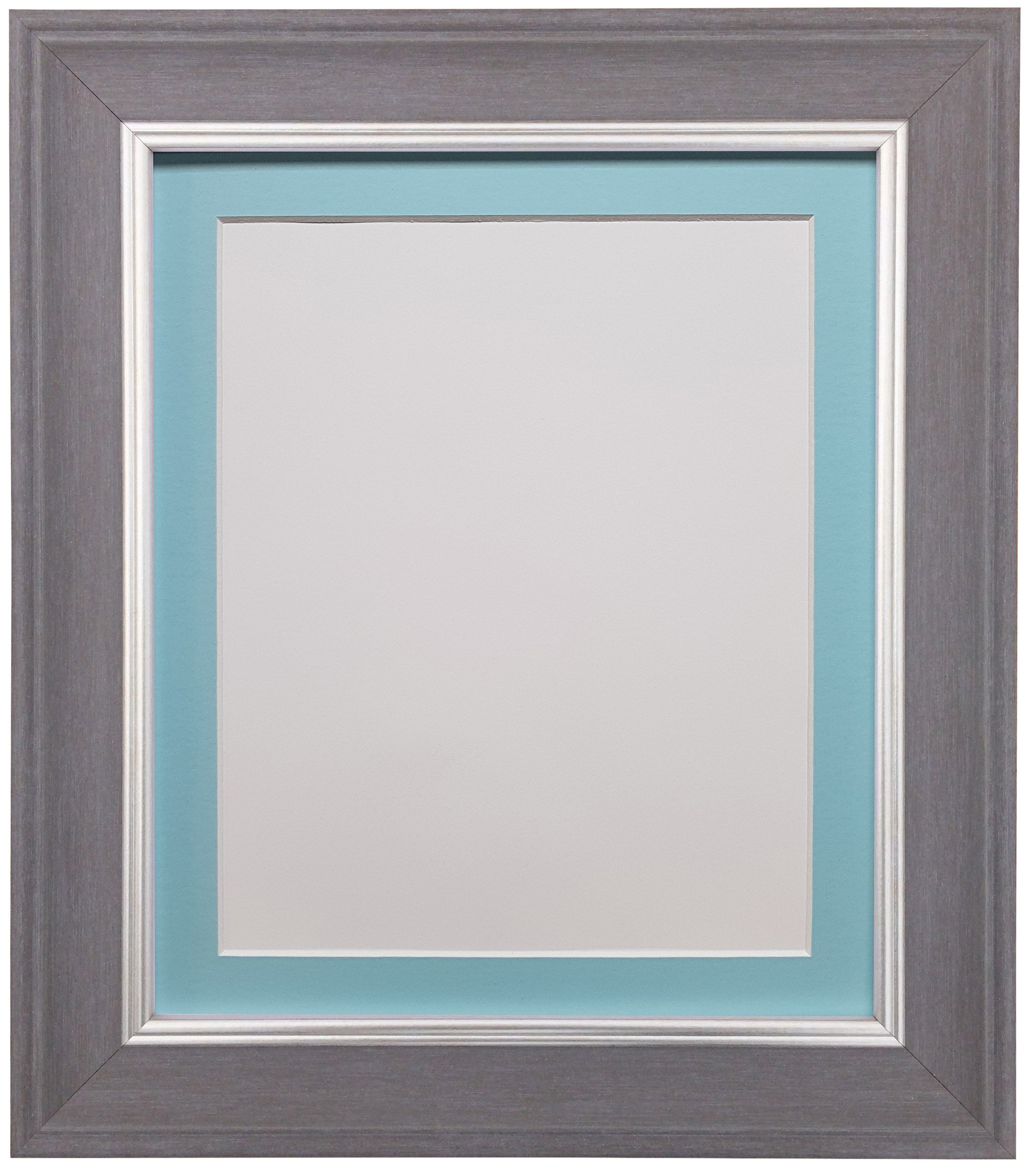 Scandi Slate Grey Photo Picture Poster Frame with Blue Mount A1 For Image size A2 (Plastic Glass)