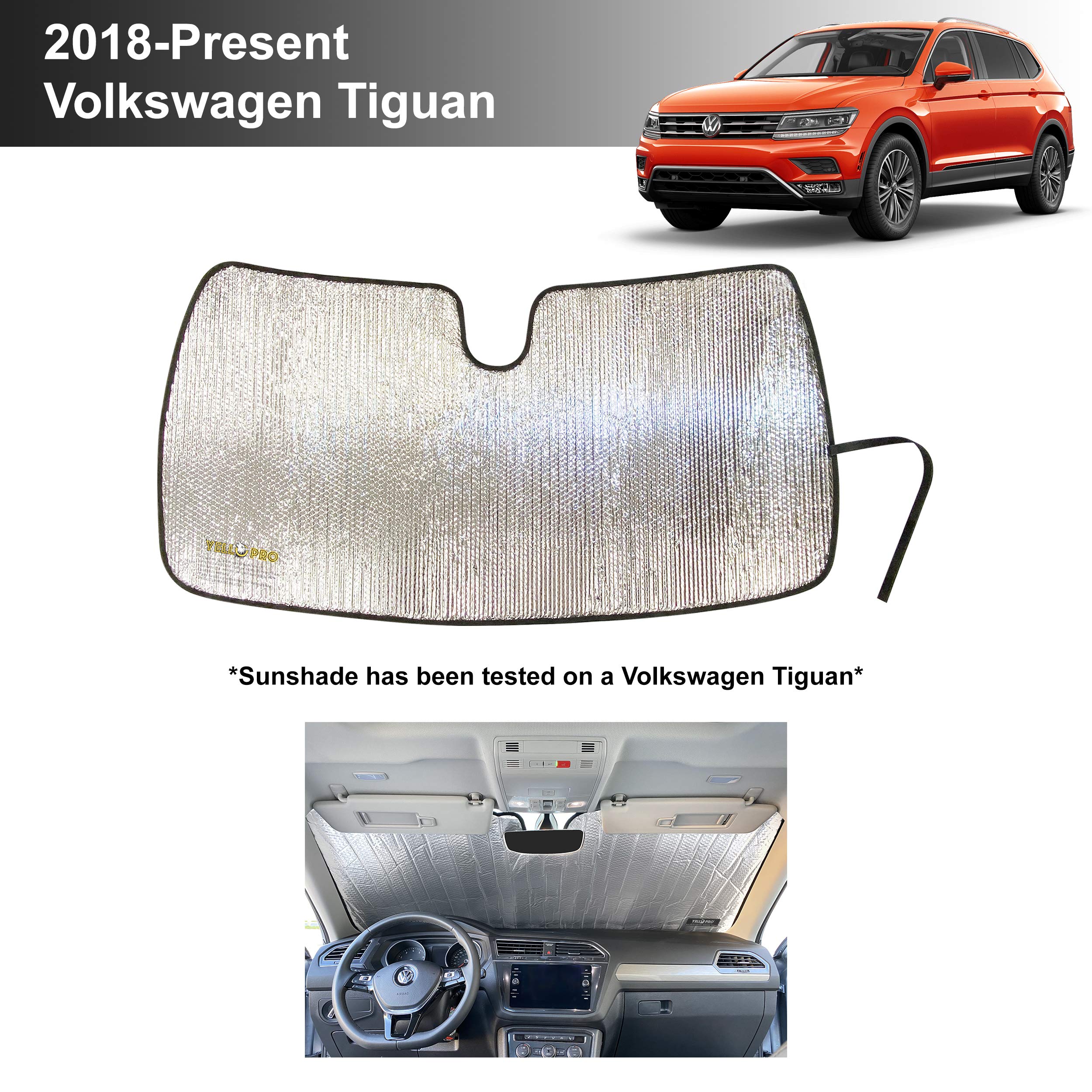 YelloPro Auto Custom Fit Car Front Windshield Reflective Sunshade Protector for 2018 2019 2020 2021 2022 2023 2024 Volkswagen Tiguan SUV, S, SE, SEL, Sun Shade Accessories, Made in USA