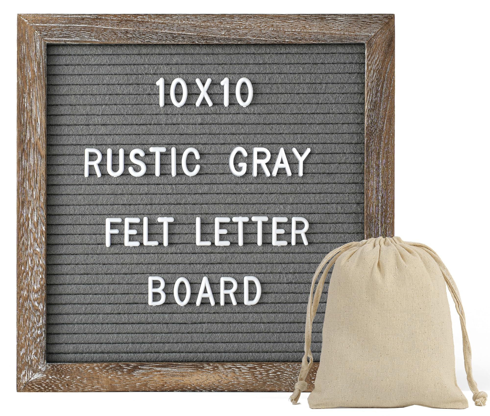 G GAMIT Rustic Felt Letter Board with 340 Changeable Letters & Numbers, 10x10 Message Sign in Rustic Gray Frame with Stand and Canvas Bag for Announcement & Notification