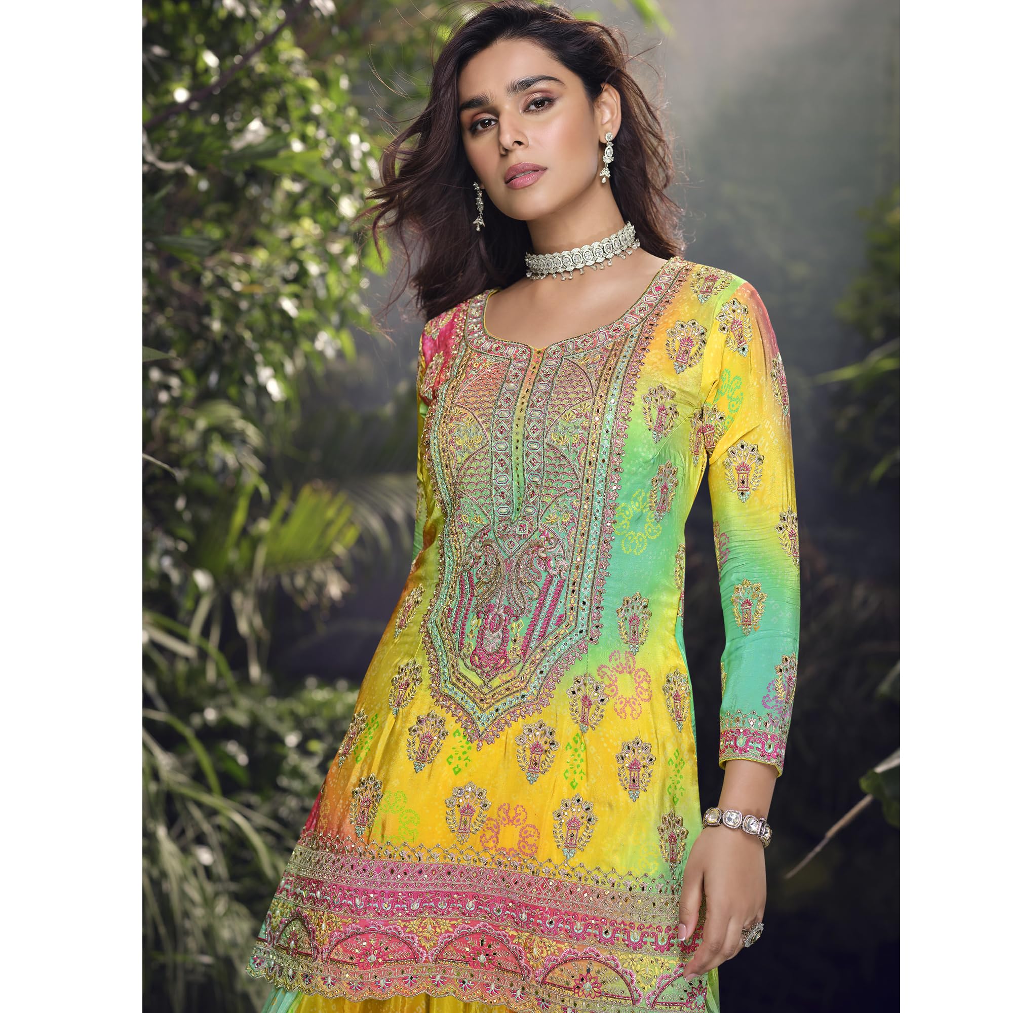 Stile Bollywood indiano pakistano splendide ragazze indossare cuciti Salwar Kameez Plazo Abiti
