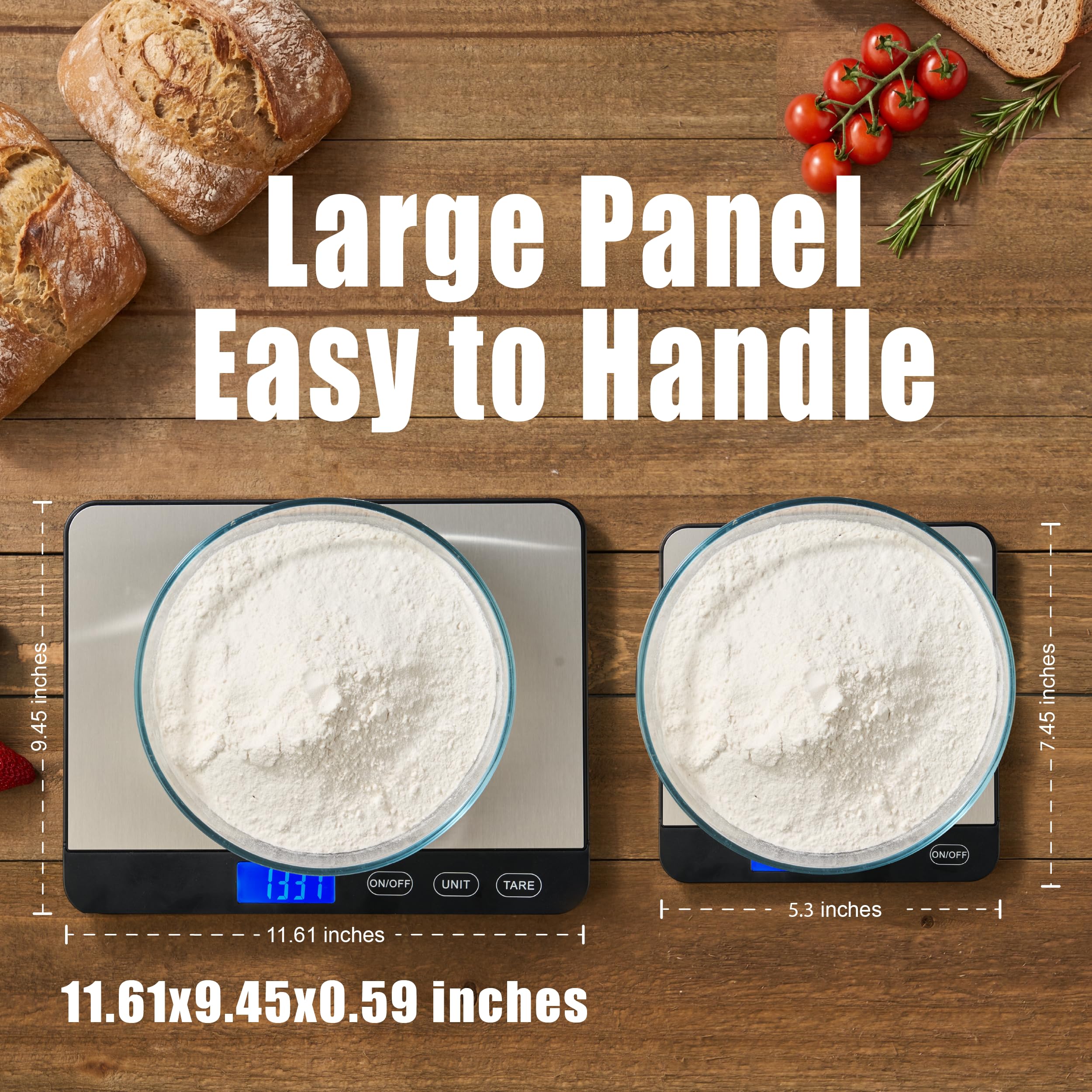 Bilancia da cucina digitale con piattaforma extra-large, 20 kg, alta precisione, acciaio inossidabile/vetro temperato, peso grammi e once per cucinare la preparazione dei pasti, 2 batterie