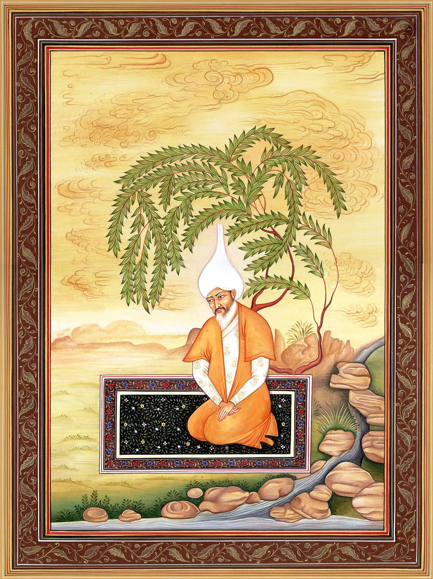 Peinture Soufi aquarelle sur papier Exotic India, tableau indien Kailash Raj