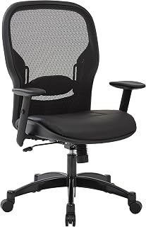Space Seating 24 Series Professional Breathable Mesh Back Manager's Adjustable Office Chair with Bonded Leather Seat, Black