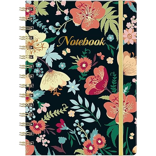 Shoparr Spiral Notebook – Spiral Journal for Women with Premium Thick Paper, 6" x 8.3", Hardcover Ruled Journal/Notebook with Back Pocket + Banded - Floral