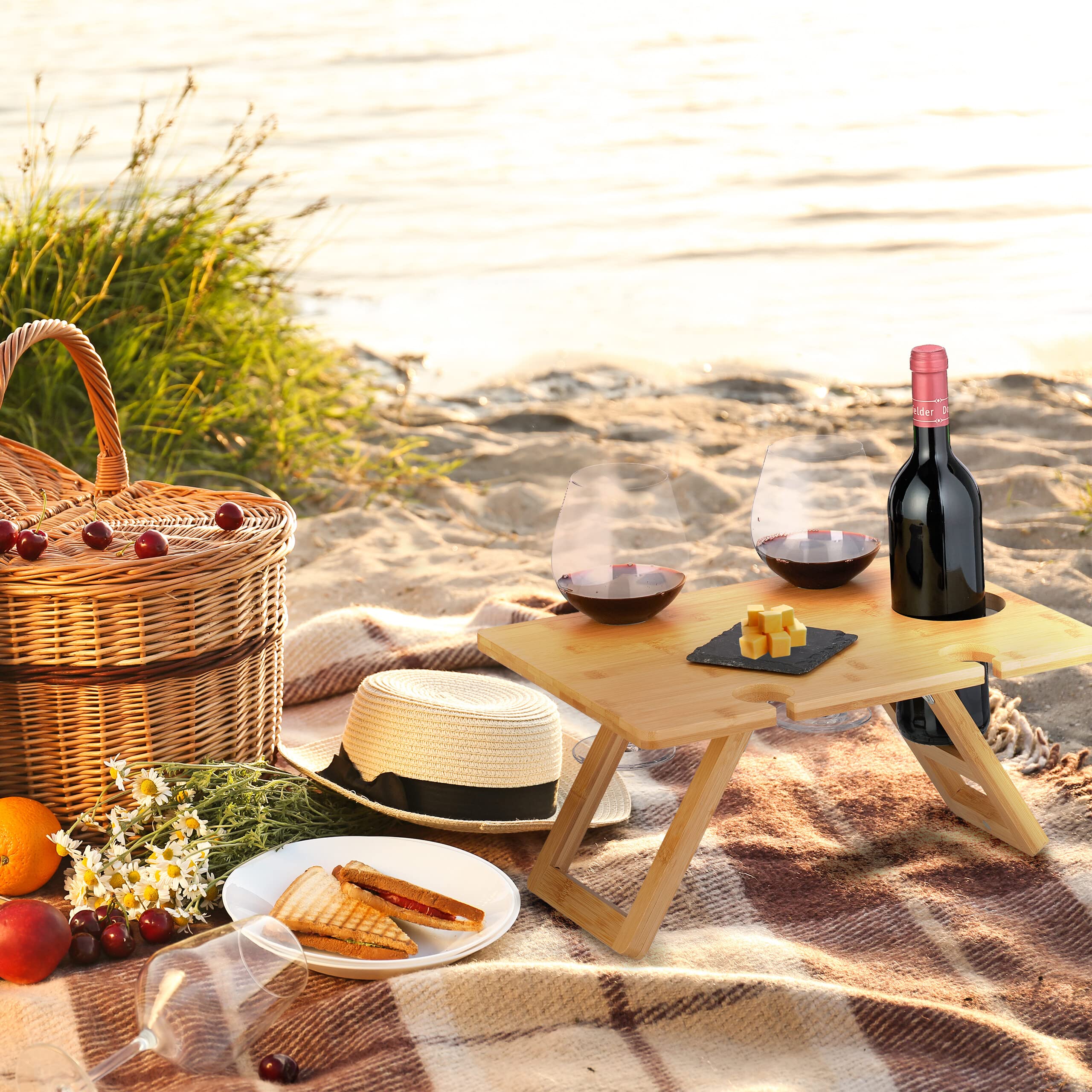 Relaxdays Tavolino Pieghevole Bambù Vassoio Letto Picnic Gambe Richiudibili 20x40x30 cm Naturale