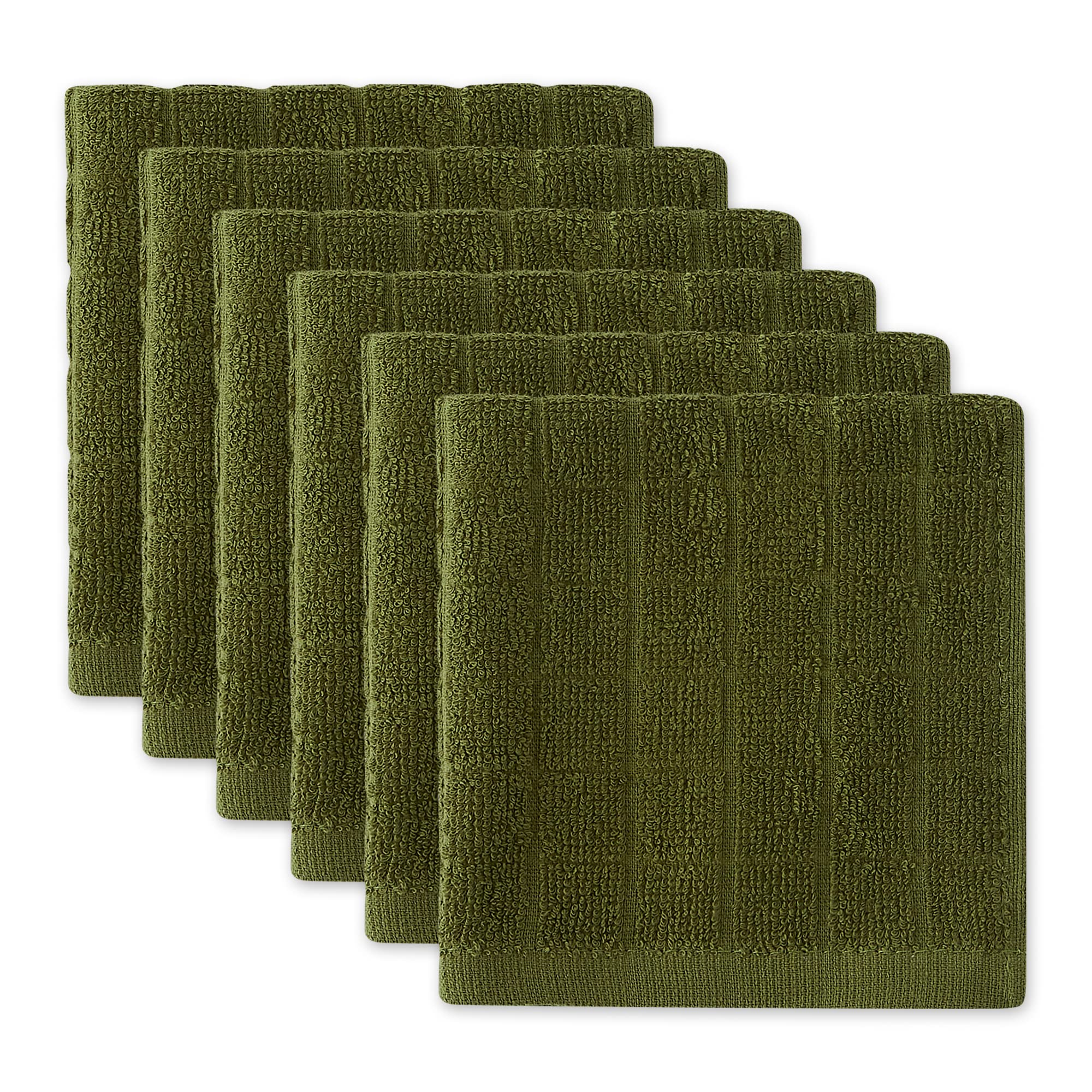 DII Basic Terry Collection Solid Windowpane Dishcloth Set, 12x12, Sage, 6 Count