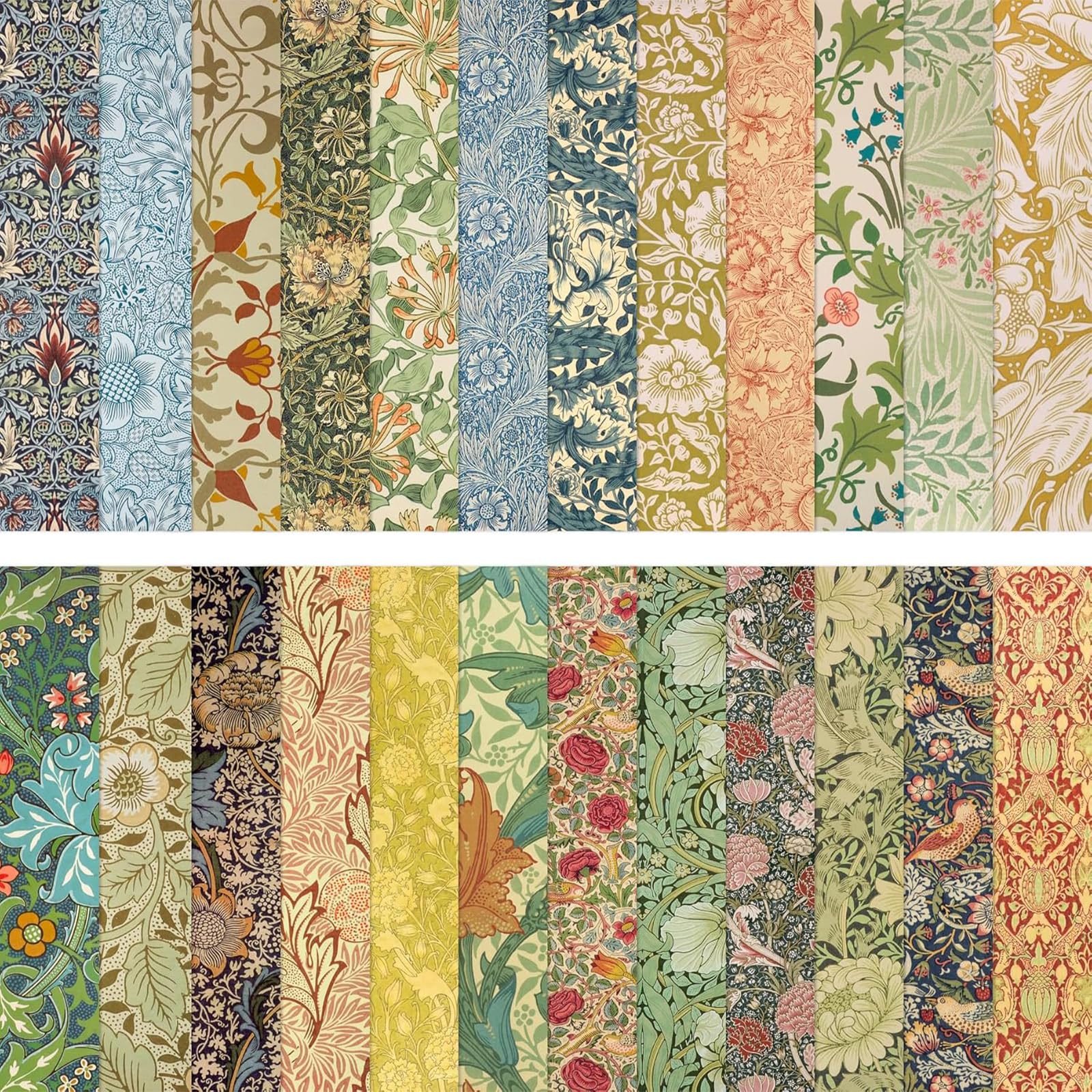 rflaueo 24 Sheets Scrapbook Paper, Double Sided Vintage Floral Pattern Decorative Paper, Classic Botanical Pattern Craft Paper for Journaling, Origami, Gift Wrapping, Card Making(L54-1)