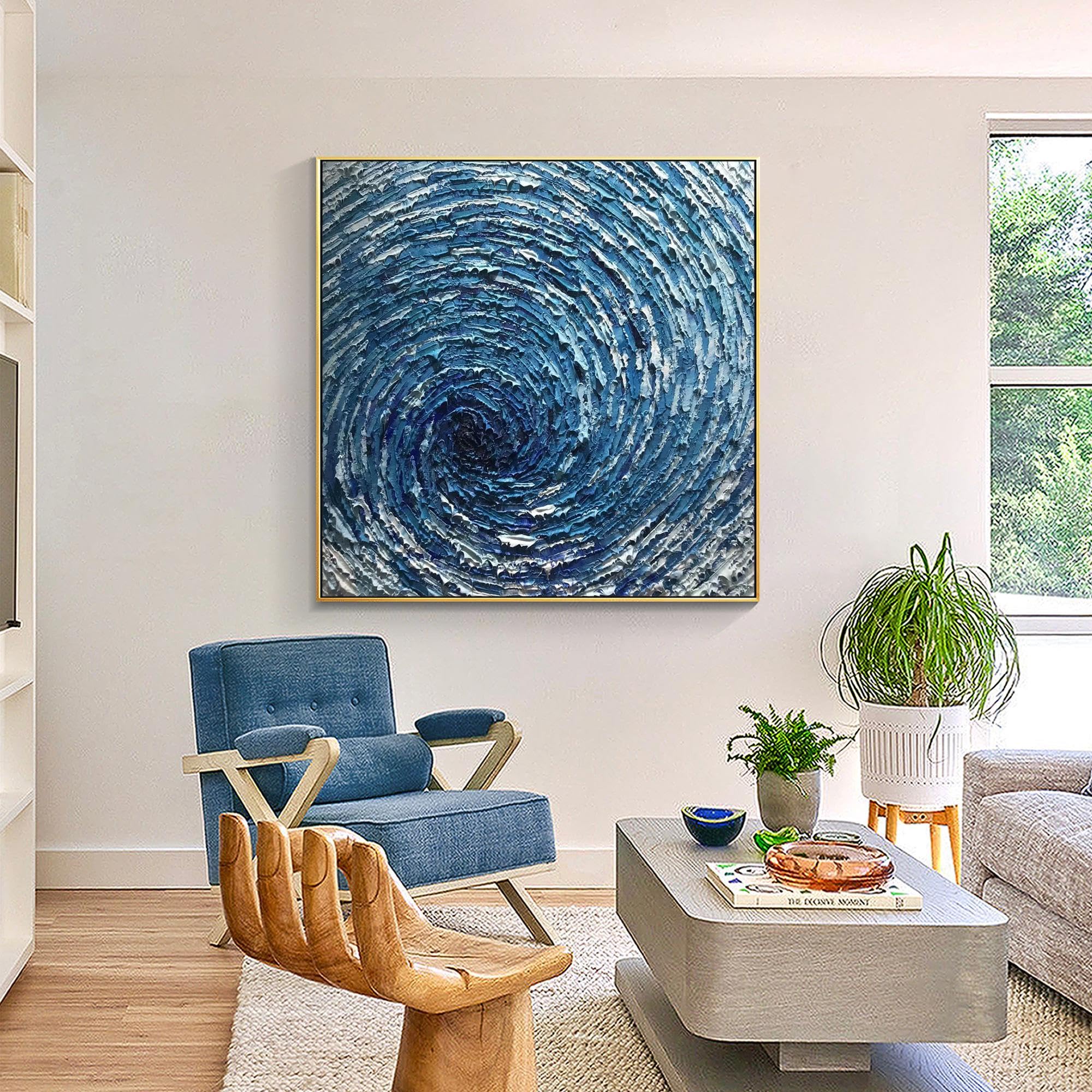 Amazon.co.jp: ブルー抽象ブルーテクスチャアートジークレー絵画