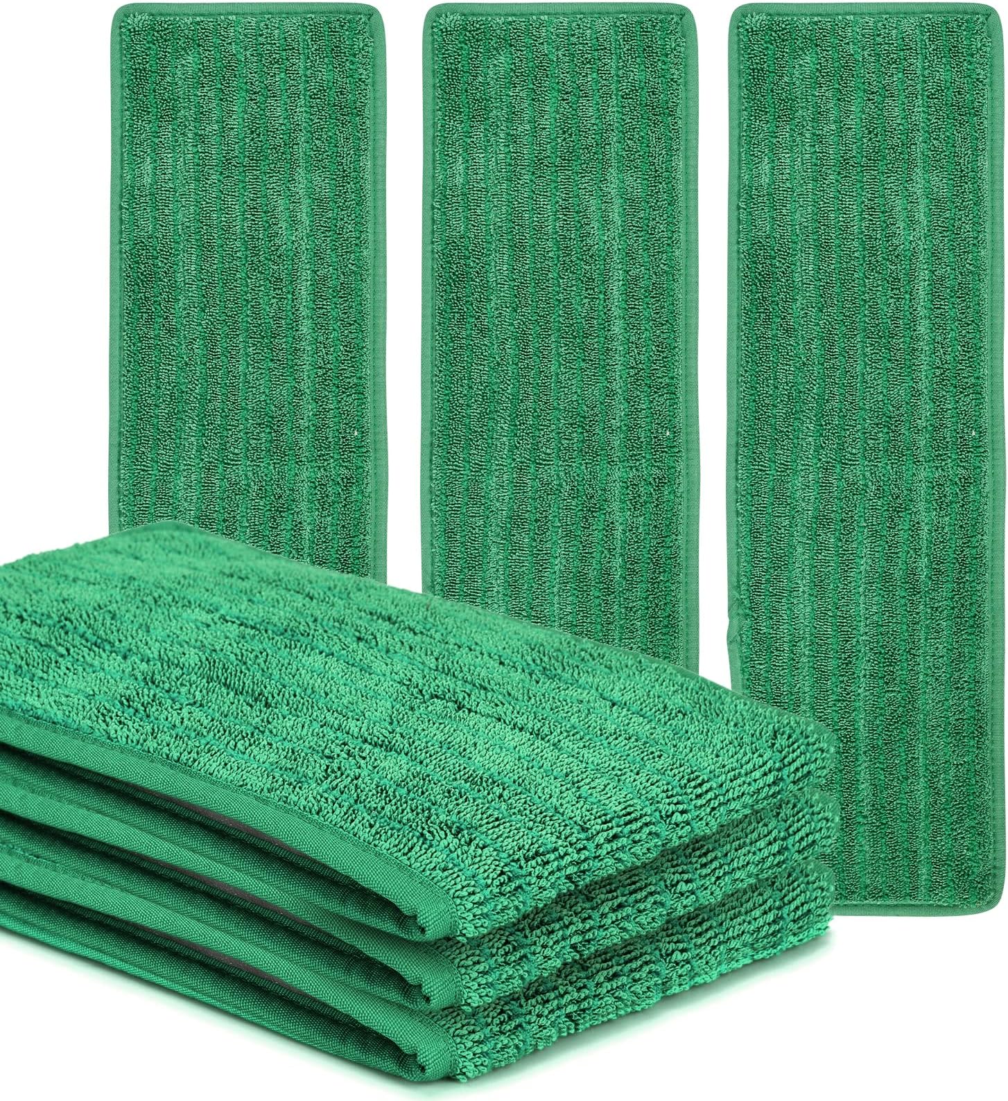 Matthew 18'' Microfiber Mop Replacement Pads for Wet Dry Reusable Mops Floor Home Commercial Cleaning Refills, Machine Washable Compatible with Bona Mop&Any Microfiber Flat Mop System Green (3 Pack)