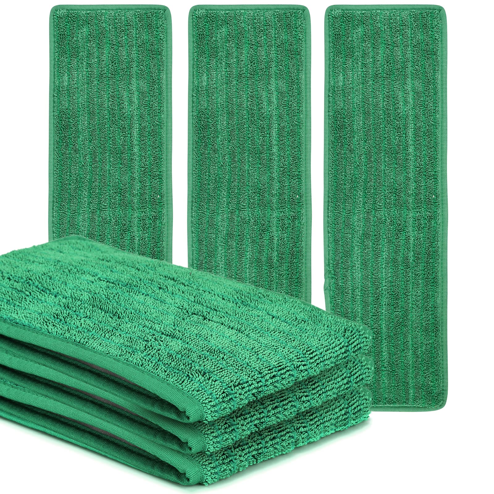 Matthew 18'' Microfiber Mop Replacement Pads for Wet Dry Reusable Mops Floor Home Commercial Cleaning Refills, Machine Washable Compatible with Bona Mop&Any Microfiber Flat Mop System Green (3 Pack)