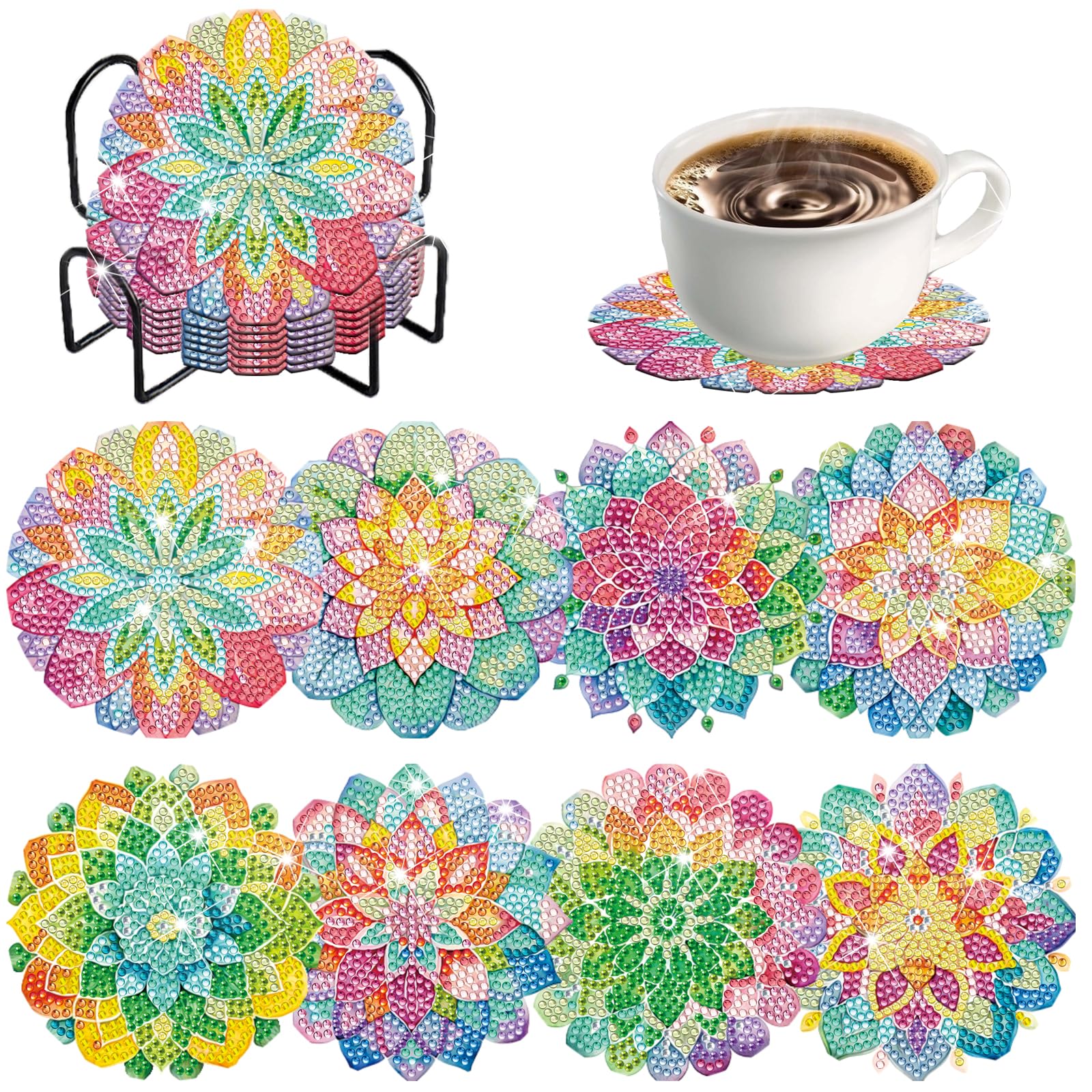 Peinture diamant sous-verre lotus DIY - Cadeau de Noël idéal pour adultes et débutants avec socle
