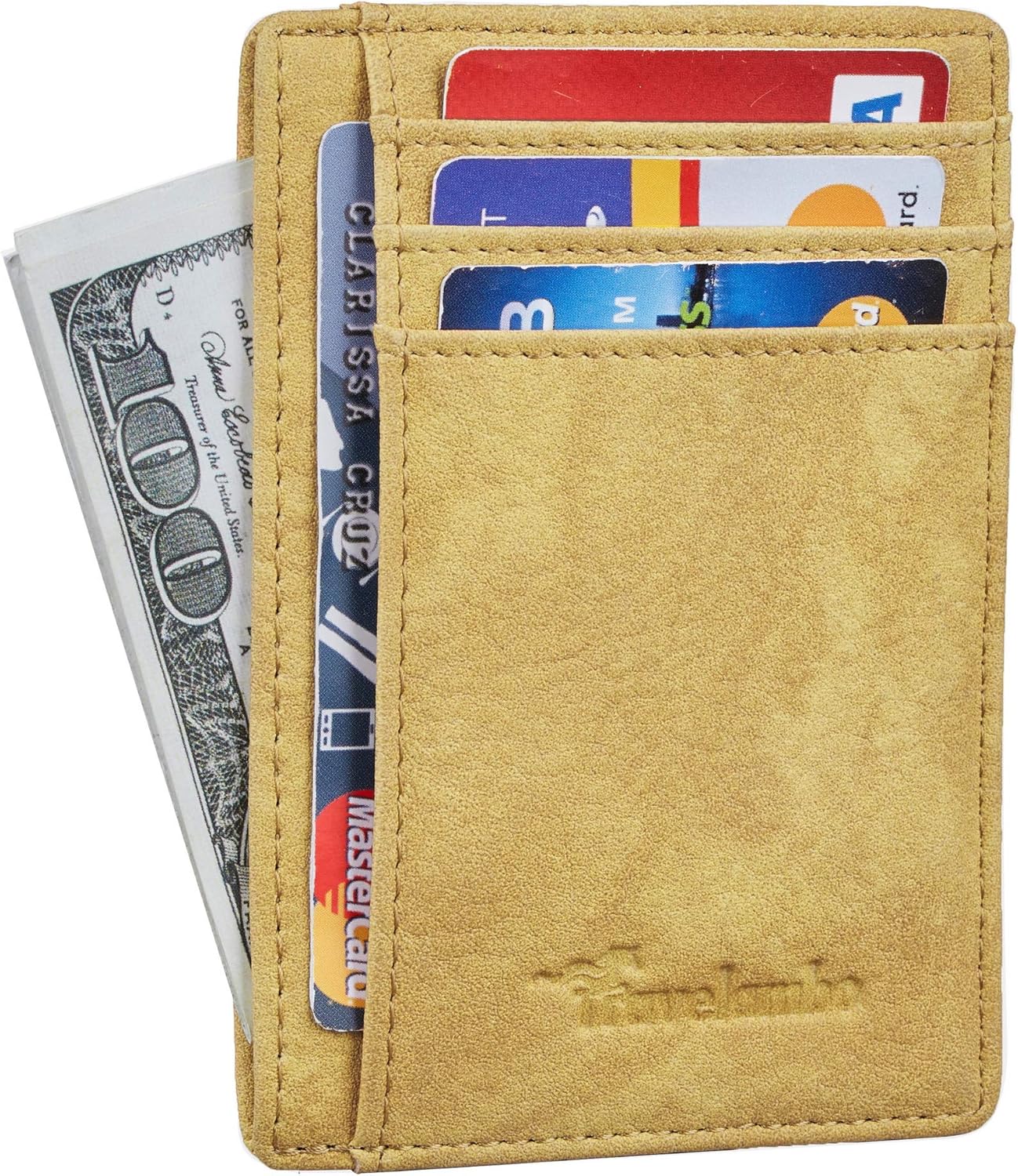 Travelambo Front Pocket Minimalist Leather Slim Wallet RFID Blocking Medium Size(OD Yellow)