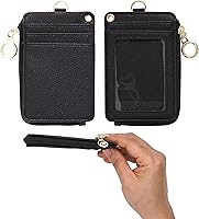 Vista 92 de Soporte de tarjetas de ID 2 en 1, cartera chica multiusos, correa de muñeca extraíble, cordón para cuello, ventana clara, 5 ranuras, para teléfono