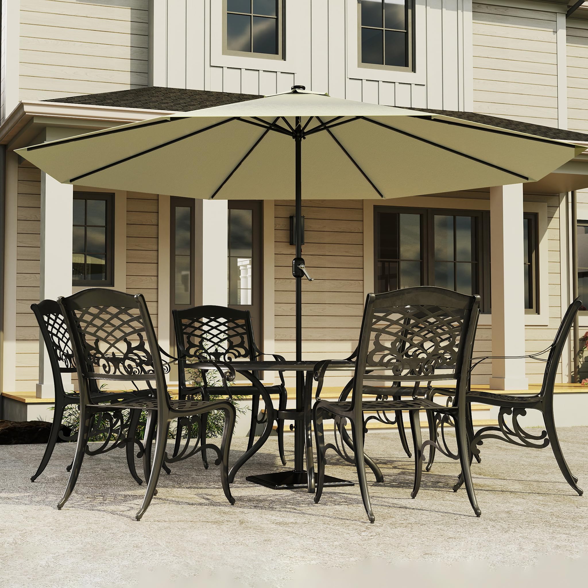 Froadp Ø350cm Sombrilla de Jardín de Protección UV, Paragua de Playa Octogonal con Mango, Equipo Portátil de Sombreado para Exteriores para Balcón Terraza Piscina Patio (Beige)