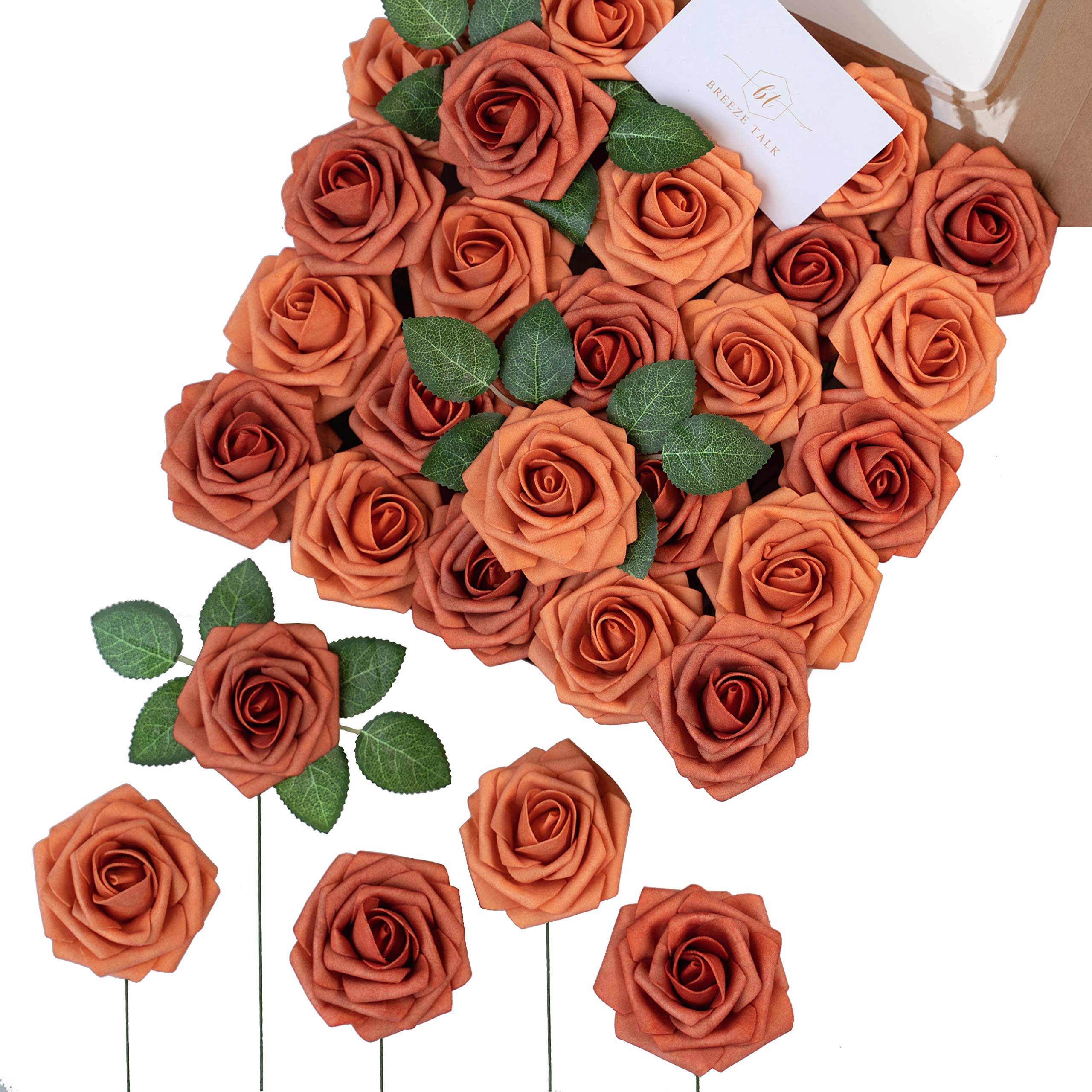 Photo 1 of  Bundle - YEHLIABO Artificial Flowers Real Looking Foam Fake Roses, Rose Artificial Wedding Flowers Combo for Wedding Bouquets Centerpieces Flower Arrangements Decorations (Mike White, 25) Mike White 25 AND Breeze Talk Artificial Flowers Orange Cedar Rose