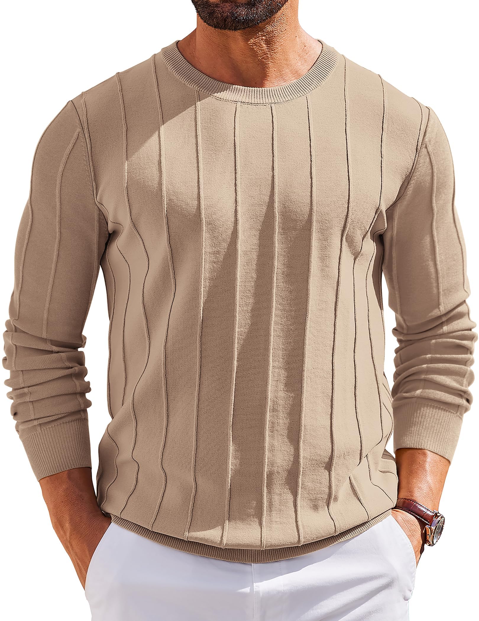 COOFANDY Herren Pullover mit Rundhals Strickpullover Herrenpullover Einfarbig Langarmshirt