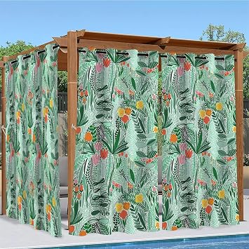 Outdoor Curtains for Patio Waterproof, Blue Blackout Outside Curtains for Porch Gazebo Pergola Garden Cabana 2 Panels 54 x 84 Inch, Plant Privacy Light Blocking Outdoor Drapes