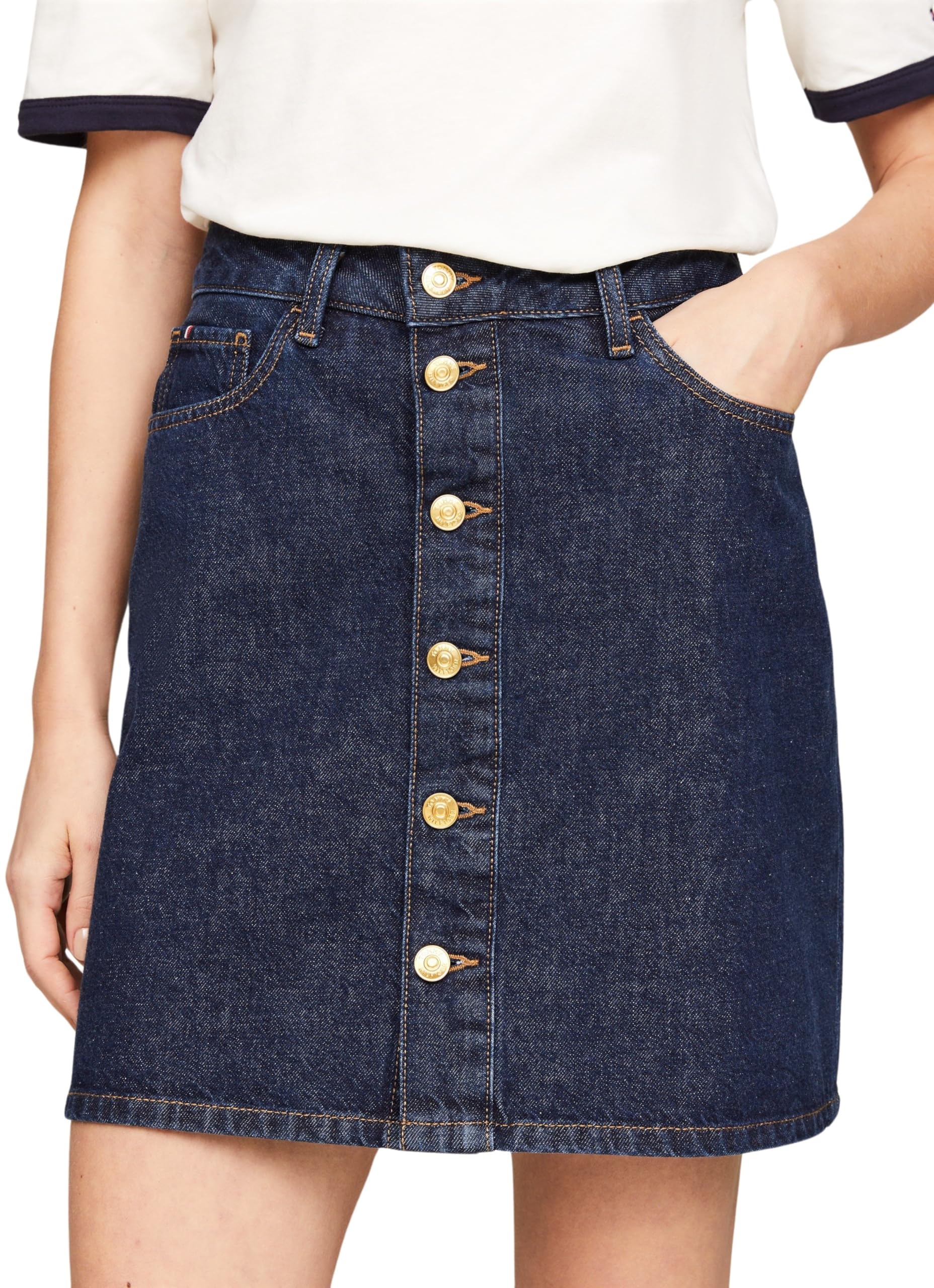 Tommy Hilfiger Women's DNM Mini Skirt HW CLER Straight Skirt, Cler, 42