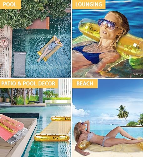 Miniatura 3 de POZA Inflatable Water Hammock - Luxurious Pool Float Lounger Filled with Confetti 4-in-1 Exercise Saddle Lounge Chair Hammock  Drifter Great for