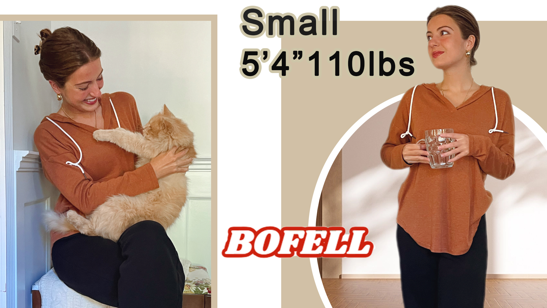 Due Pezzi Felpa Con Cappuccio Donna Bofell - Scollo A V, Lungo, Casual, Nero, Taglia S Abbigliamento Donna