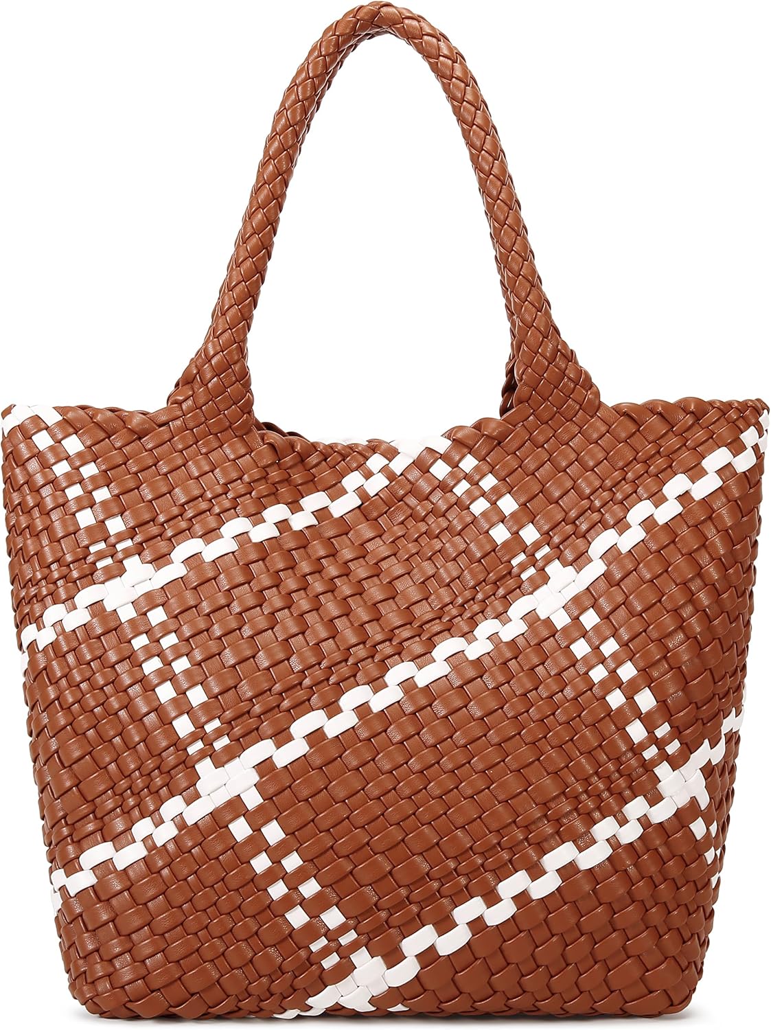 Queenoris Fashion Woven Tote Bag for Women, Shopper Bag Soft Vegan Leather Hand-woven Handbag with Purse Queenoris Fashion Woven Tote Bag for Women, Shopper Bag Soft Vegan Leather Hand-woven Handbag with Purse