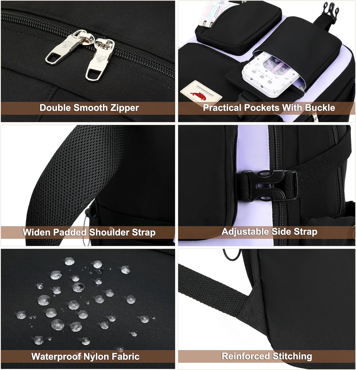 Laptop Backpack 15.6 Inch Kids Elementary Middle High School Bag College Backpacks Anti Theft Travel Back Pack Large Bookbags for Teens Girls Women Students (Black Purple) - Image 5