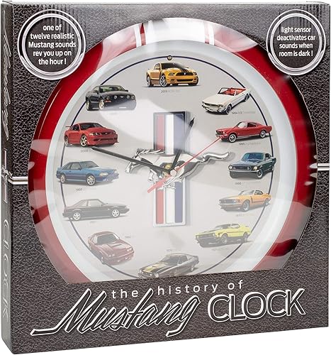 Miniatura 9 de Mark Feldstein & Associates History of Mustang - Reloj de pared con sonido, 13 pulgadas, color negro