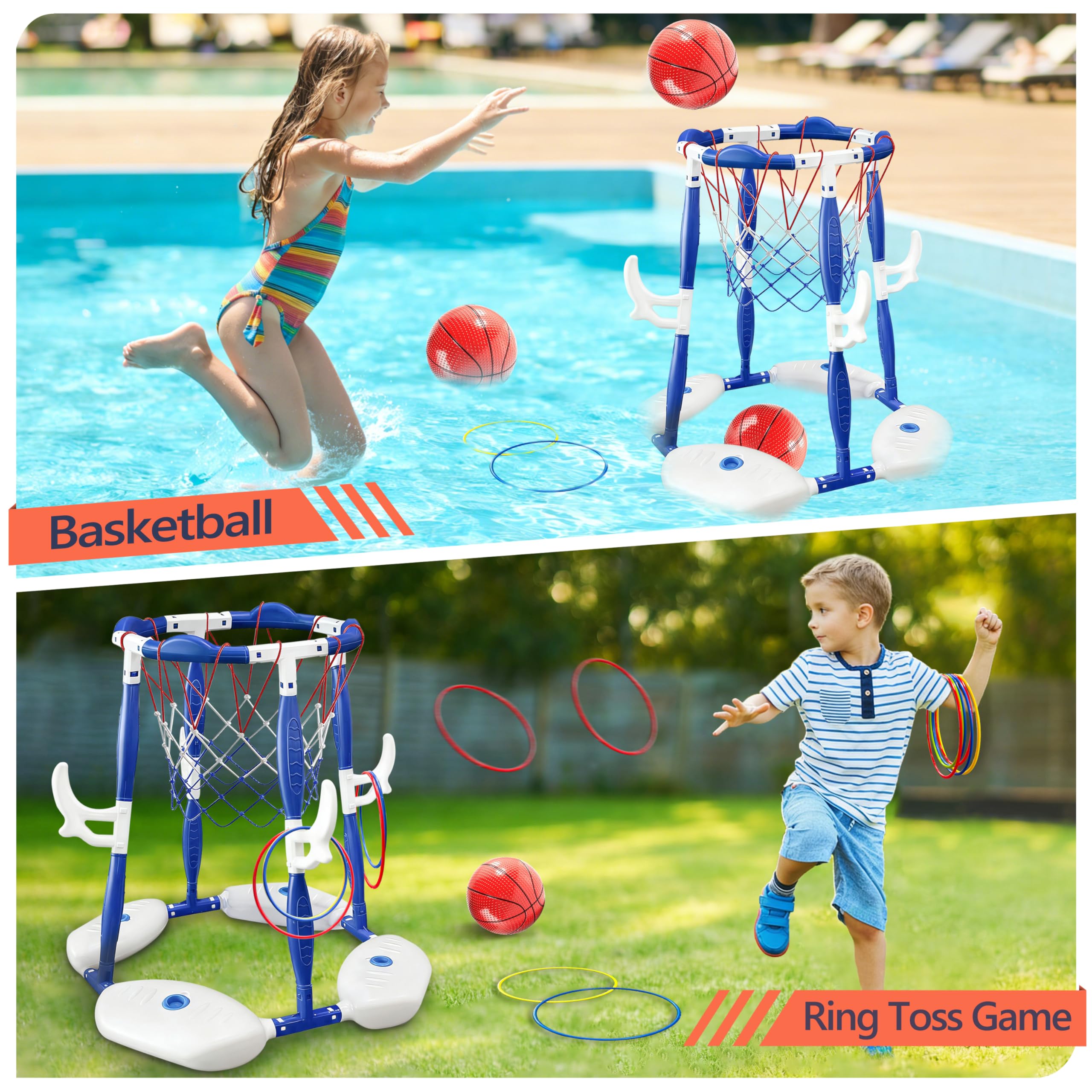 Pool Basketballkorb Set 2-in-1 Ringwurfspiel für Kinder Erwachsene Outdoor Indoor Wasserballspiel