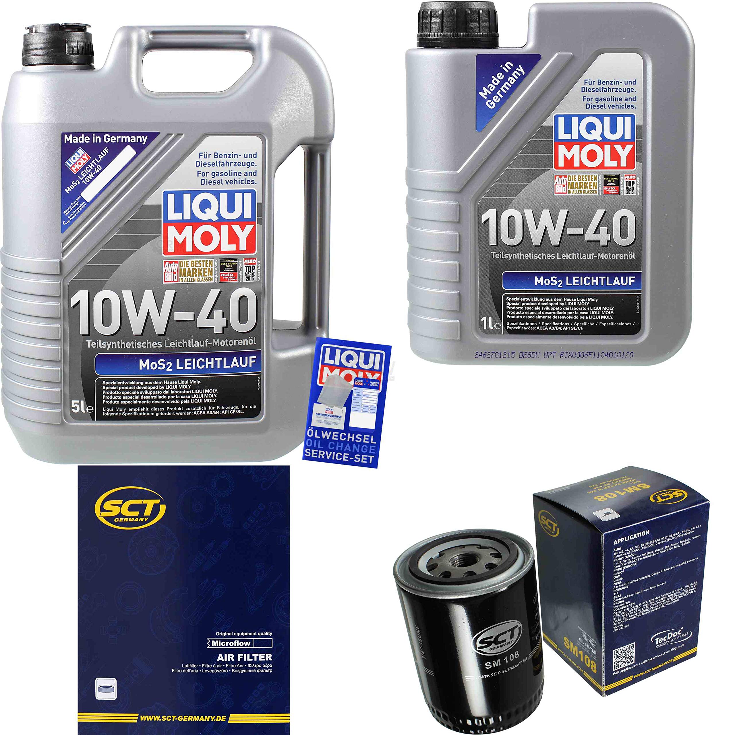 Set di filtri, 6 litri, olio motore MoS2, scorrevole, 10W-40, SCT, Germania, filtro dell'olio