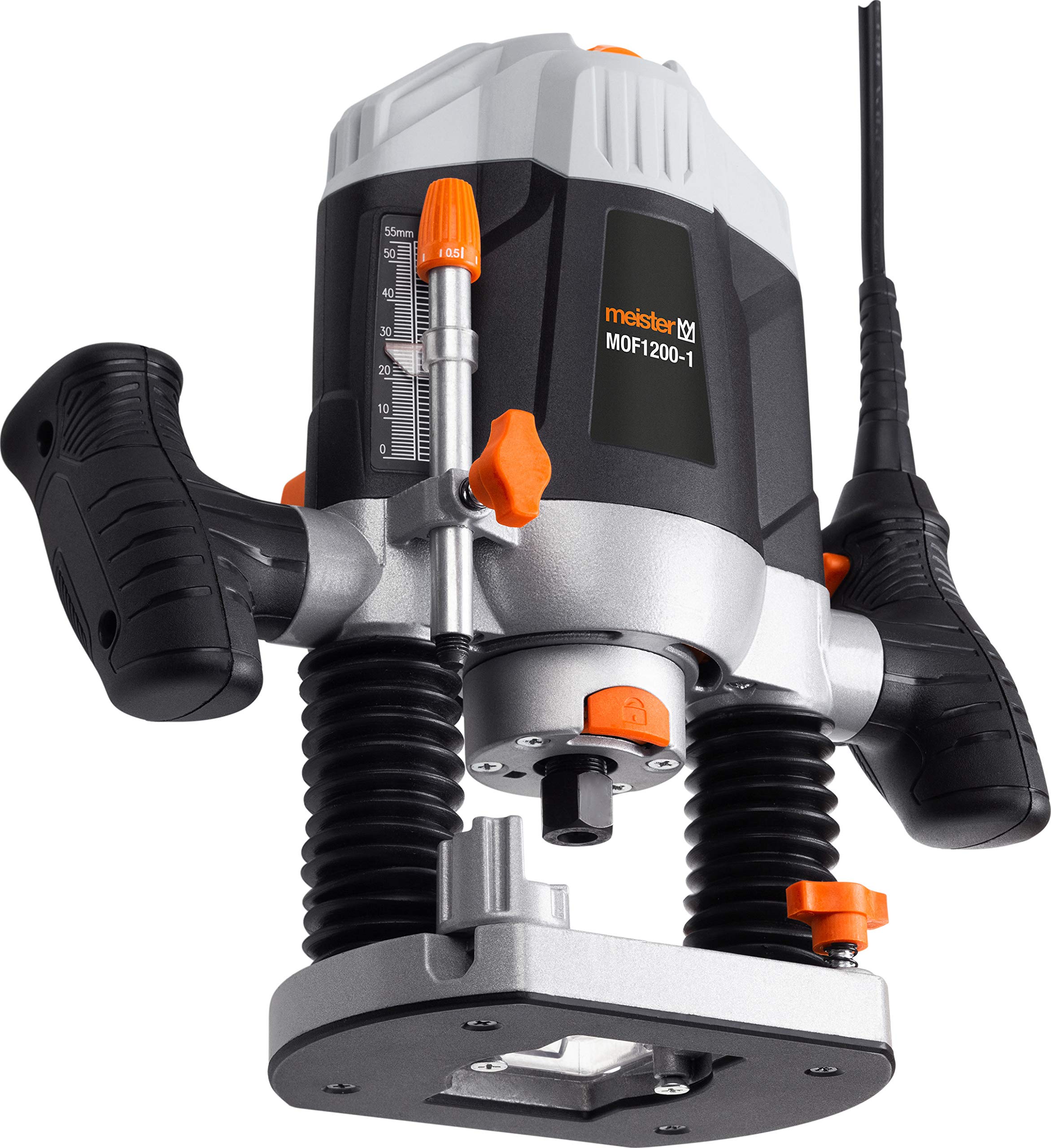 Meister Fresa superiore 1200 W, MOF1200-1 – Controllo della velocità – Blocco mandrino – Aspirazione polvere – Profondità di fresatura precisa regolabile – Con attacco parallelo, manicotto di copia e