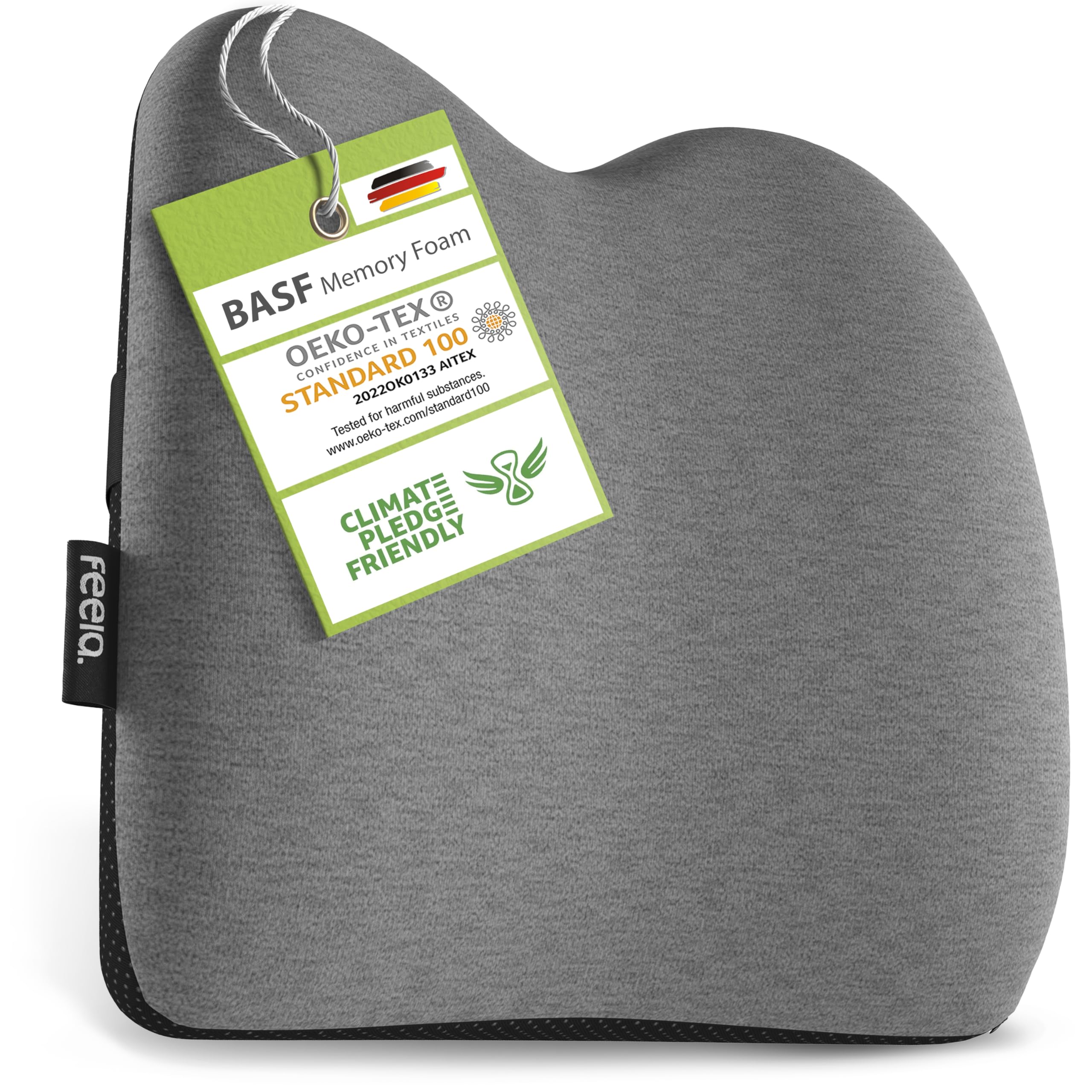 feela.® Ergonomisches Rückenkissen für Auto- und Bürostühle | Gedächtnisschaum-Rückstützkissen für Sitzkomfort und Haltung – Verstellbare Passform für Autositze und Bürostühle (Dunkelgrau)