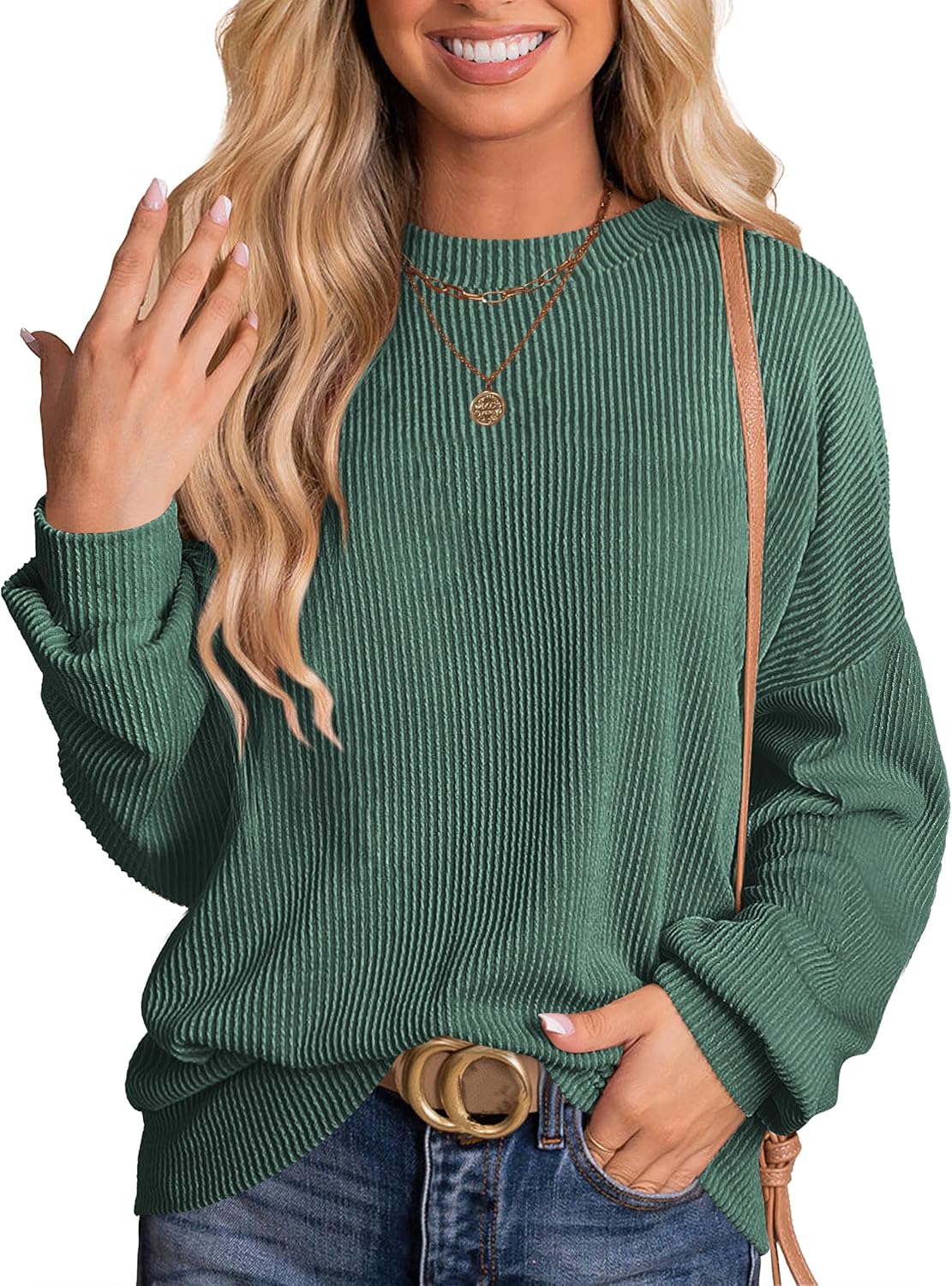 ANRABESS Womens Oversized Long Sleeve Shirts Ribbed Knit Tunic Tops Side Spilt Casual 2025 Fall Outfits