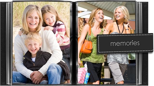 Pioneer Photo Albums EXP-57/BKM 36-Pocket 5 by 7-Inch Embroidered Memories Strap Sewn Leatherette Cover Photo Album, Mini, Black