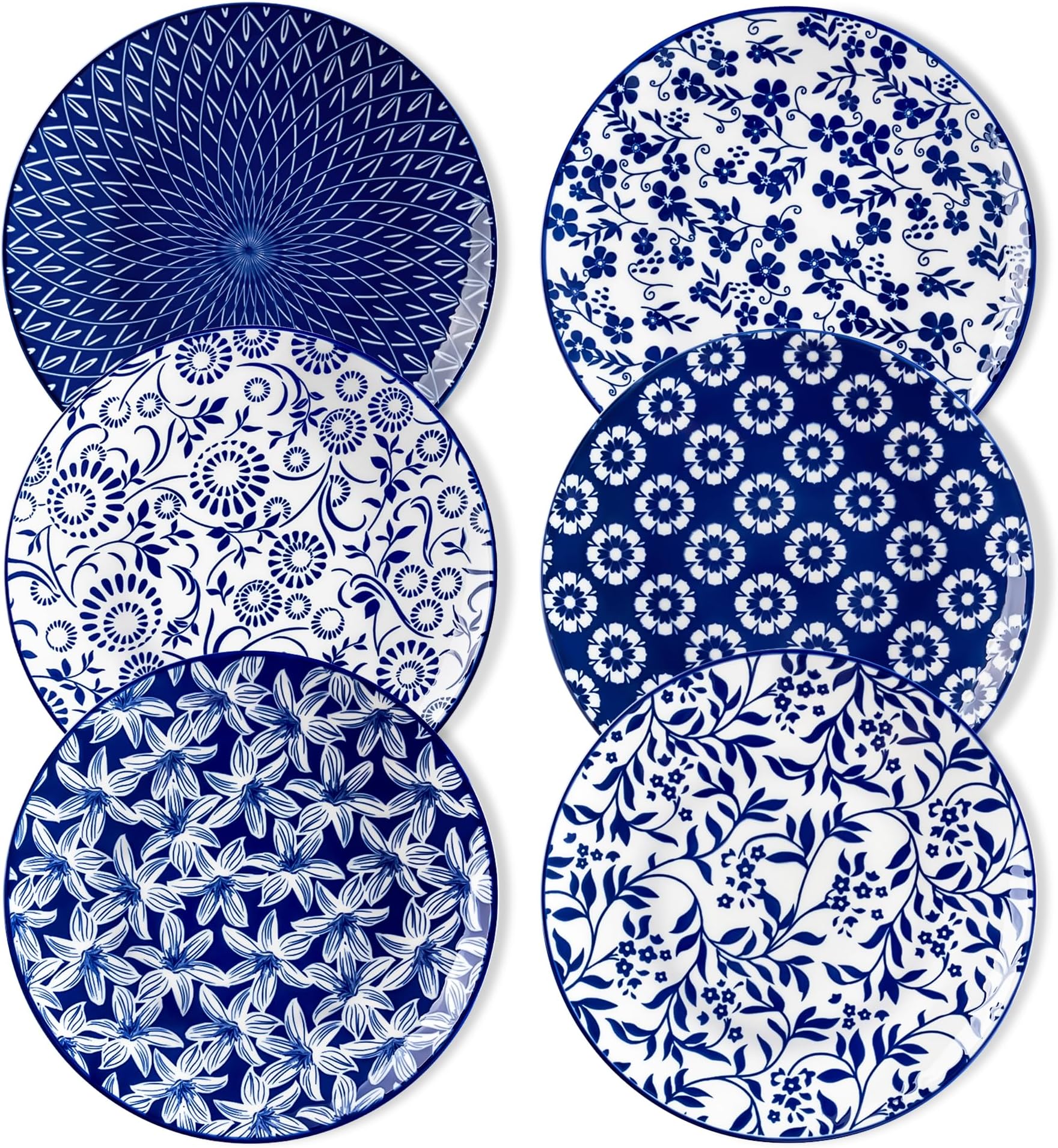 vancasso Ceramic Salad Plates Set of 6, Small Plates 8.25 Inch Plates Set of 6 for Kitchen, Porcelain Blue and White Dessert Plates for Kitchen, Microwave Oven Dishwasher Safe, Vintage Gift, Blue