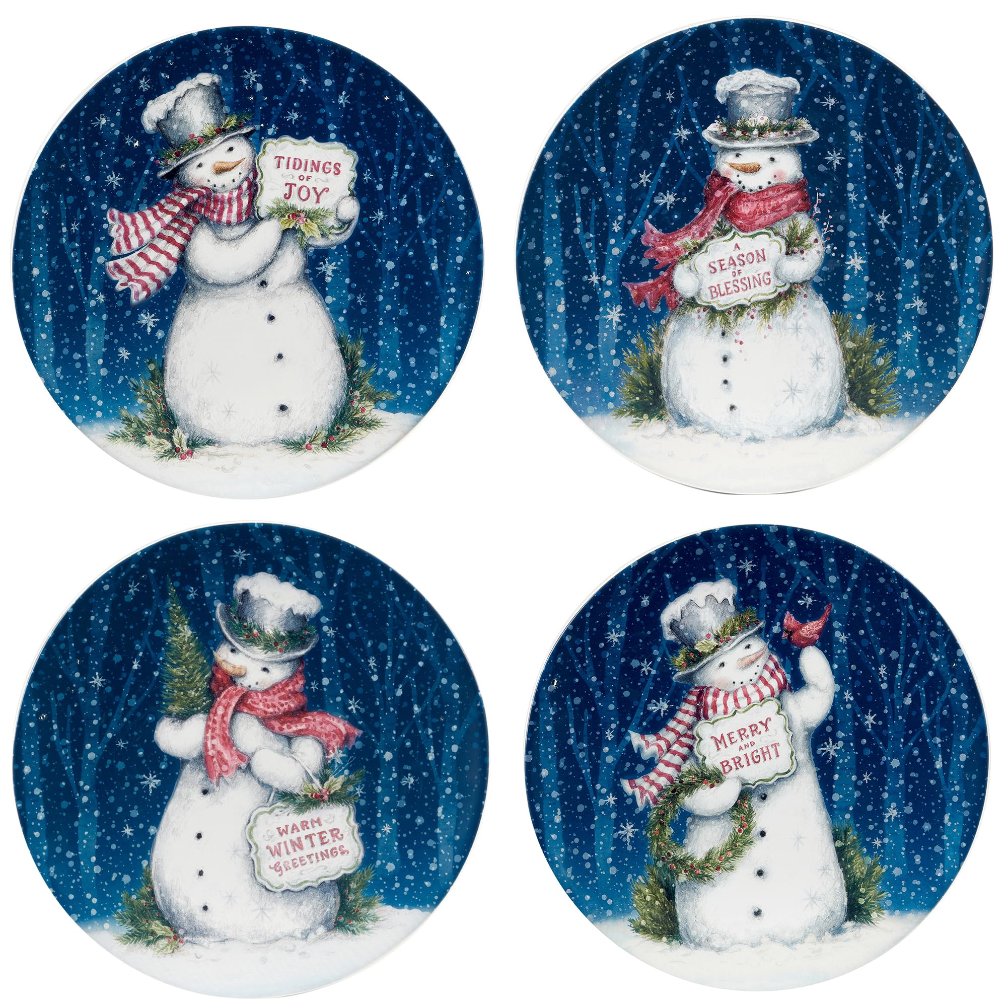 Amazon.com | Snowman Greetings Set of 4 Ceramic Dinner Plates