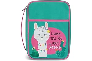 Llama Tell You About Jesus Pink Medium Canvas Bible Cover with Handle - Genuine Leather