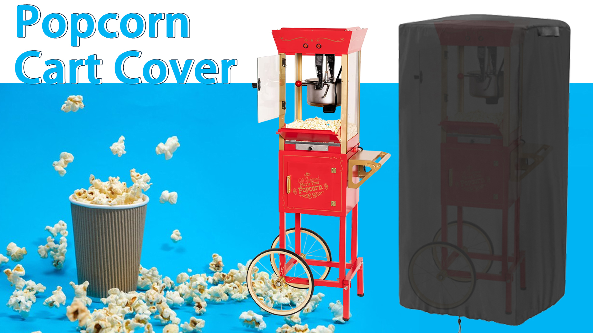 Image of 420D Waterproof Popcorn Cart Cover 25 inchL x 18 inchW x 52 inchH fit for Nostalgia