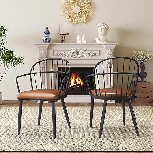 Christopher Knight Home Drats - Juego de 2 sillas de comedor, silla de comedor tapizada de piel sintética, silla de cocina tapizada de piel