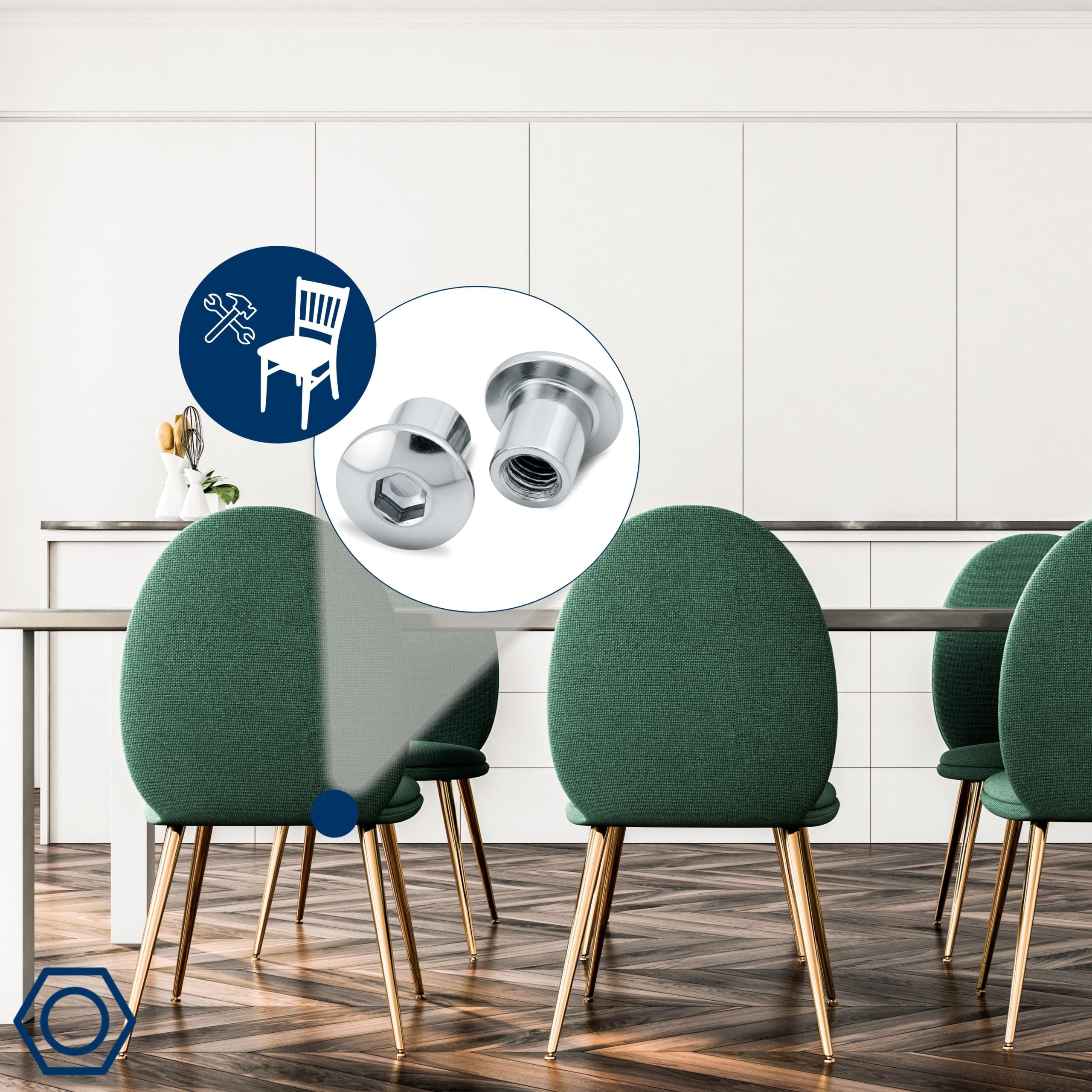 HEXATON Dadi a Manicotto M10 x 20 x 13 mm - 100 Pezzi - Dadi Esagonali per Mobili a Testa Tonda con Flangia e Cava Esagonale - Acciaio Zincato