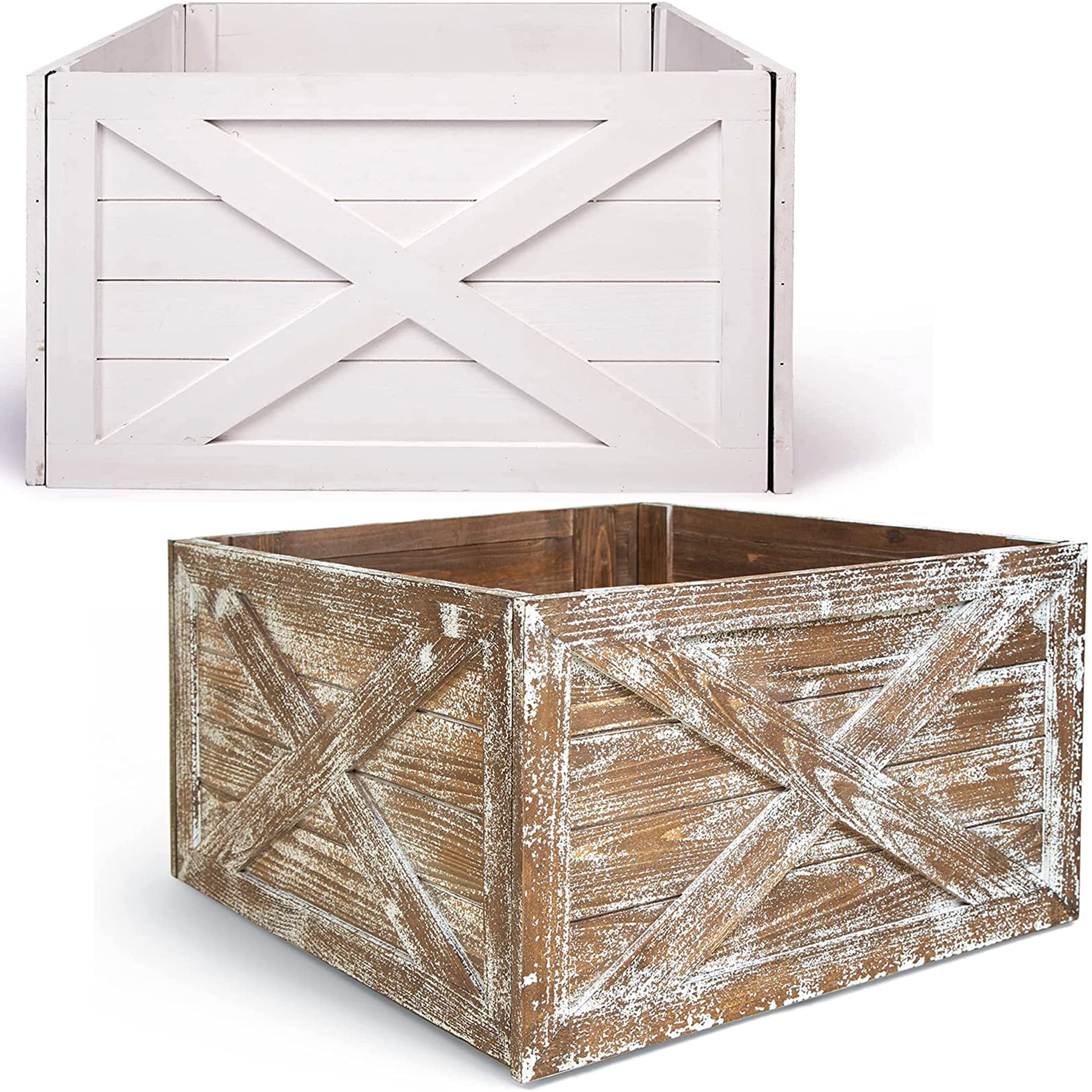 Photo 1 of Wooden Tree Collar Box - Christmas Tree Farmhouse Rustic Decor. Vintage Weathered Wood Decoration (Standard, White) and Wooden Tree Collar Box - Christmas Tree Farmhouse Rustic Decor. Vintage