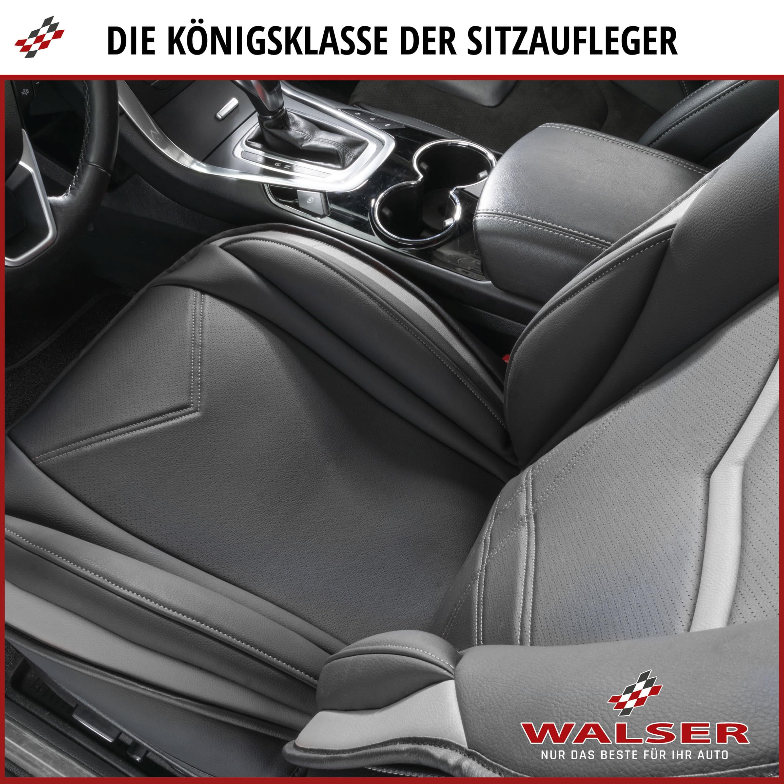 WALSER Nakładka na fotel samochodowy Auto Rey, ochraniacz na fotele samochodowe, czarno-szary, uniwersalny pokrowiec na przednie siedzenia, poduszka na siedzenia samochodowe, sportowy wygląd, pokrowce na siedzenia samochodowe do samochodów osobowych i cię