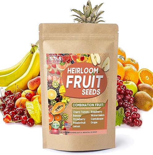 Paquete combinado de frutas – Surtido de 9 semillas de jardinería: tomates cherry, plátano, melón, sandía, fresas, maracuyá, limones, frambuesas,