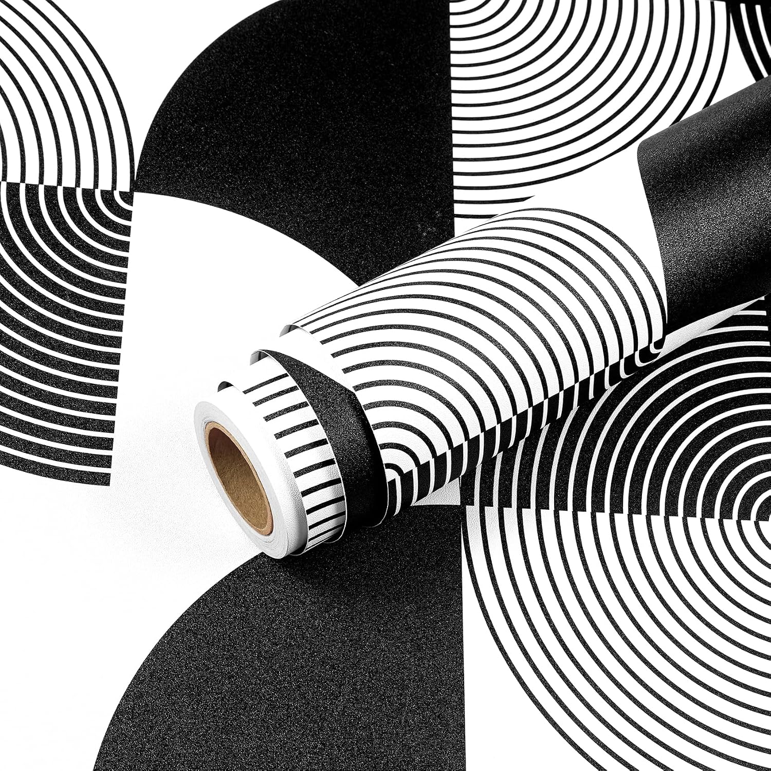 Livelynine 17.5x276 Black and White Wallpaper Peel and Stick Modern Abstract Geometric Vinyl Wallpaper for Bathroom Renter Friendly Half Circle Mid Century Geometric Contact Paper for Drawers Shelf