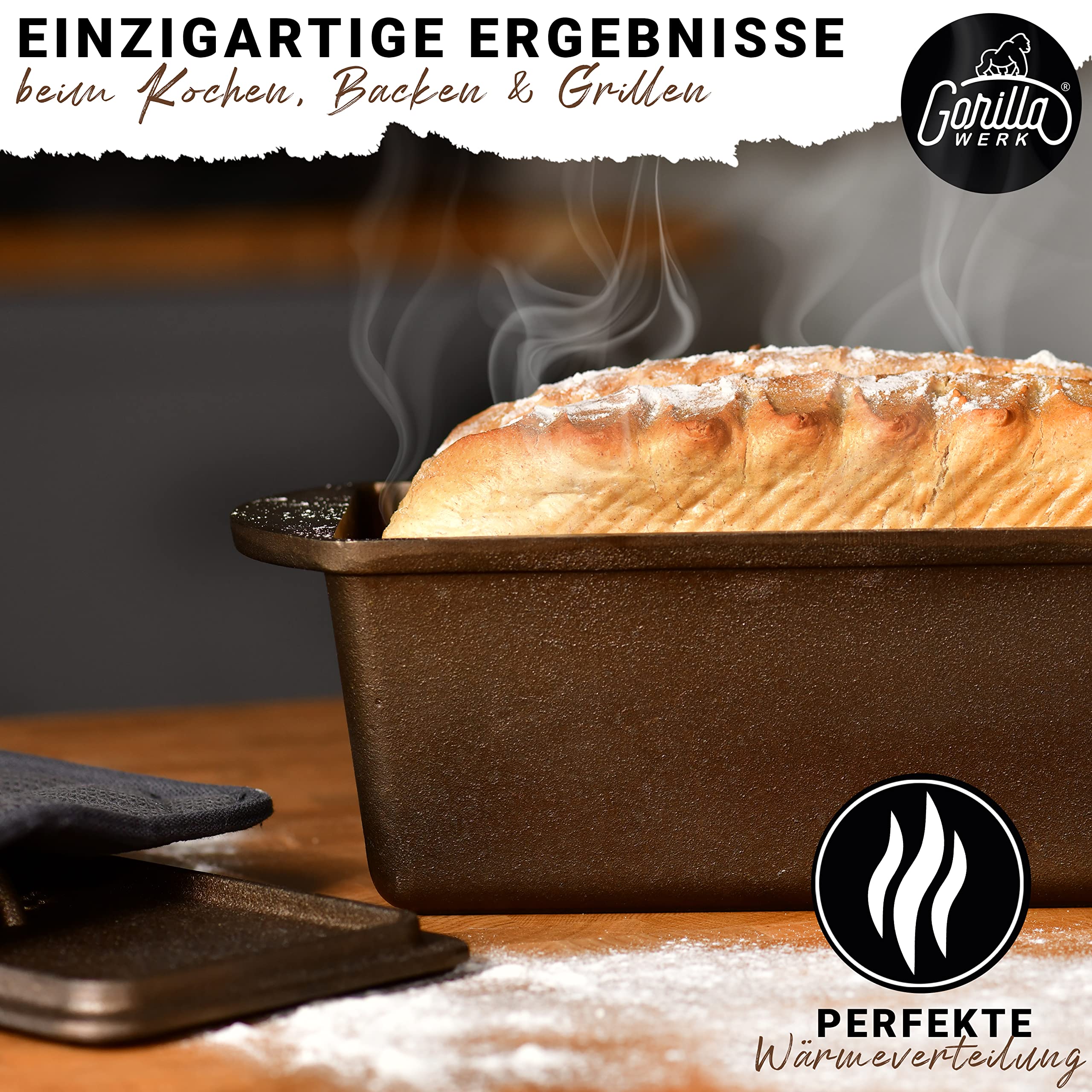 Premium Gusseisen Brotbackform mit Deckel - 3L 35x14x12cm - Voreingebrannt mit Traubenkernöl - Ideal als Kastenform,Toastbrot Backform