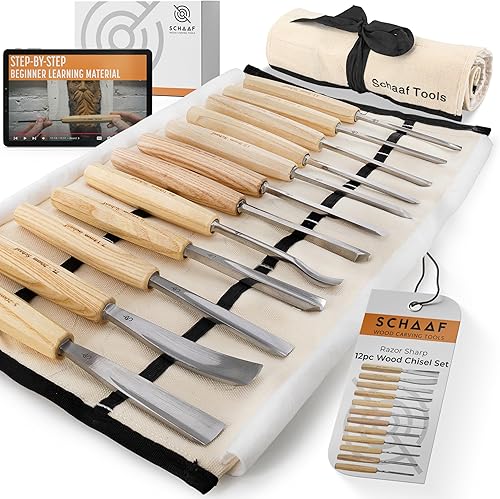 Schaaf Wood Carving Tools Juego de 12 cinceles con estuche de lona  Juego de gubias y cinceles para carpintería para principiantes y profesionales