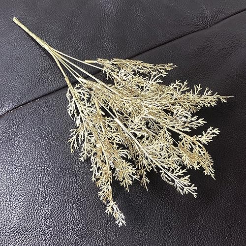 Miniatura 8 de Plantas artificiales hierba de pino dorado para Navidad arbustos de helecho arbustos de helecho arbustos sintéticos vegetación interior y exterior