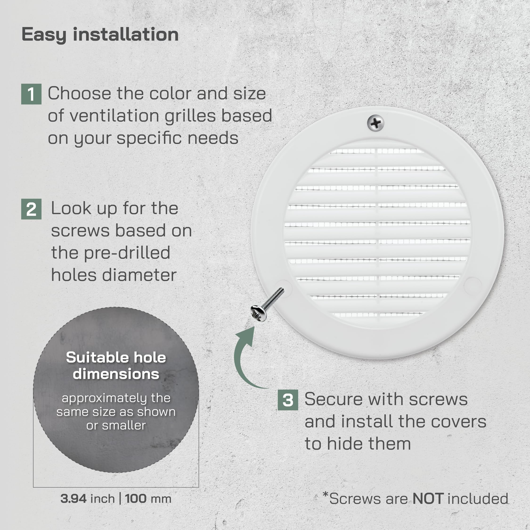 Vent Systems Soffit Ventilatierooster wit, 10 cm – 2 stuks – rond ventilatierooster – roosterafdekking – geïntegreerde insectenkap – HVAC- ventilatie voor badkamer