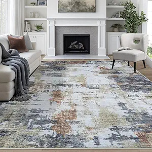 8x10 Area Rugs for Living Room Rug Washable: Abstract Large Rug for Dining Room Bedroom Carpet Non Slip 8 by 10 Indoor Modern Nursery Home Office Yellow Brown