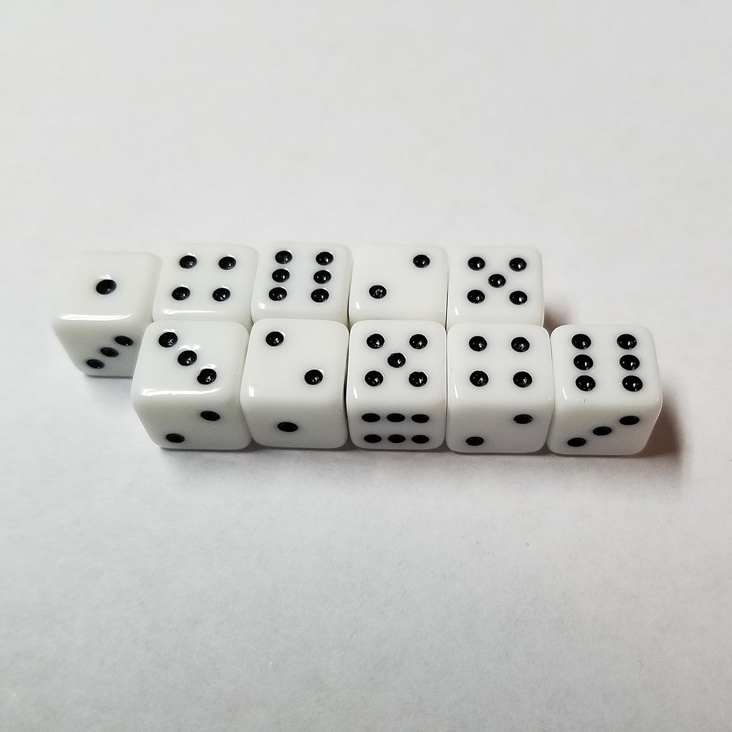 10x White 10mm Dice with Dots